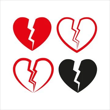 Red broken heart isolated . Set vector illustration. Flat Stock Illustration