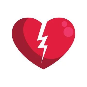 Red broken heart split by lightning bolt representing heartbreak and sadness 스톡 일러스트