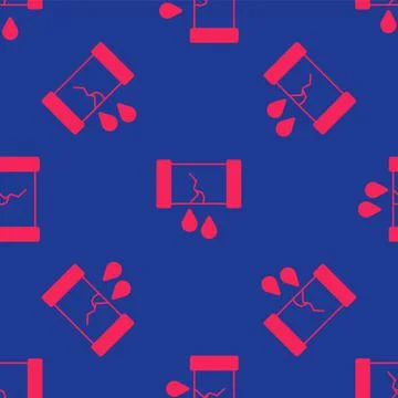 Red Broken oil pipe with valve icon isolated seamless pattern on blue background Stock Illustration