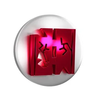 Red Broken road icon isolated on transparent background. Silver circle button Stock Illustration