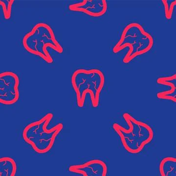Red Broken tooth icon isolated seamless pattern on blue background. Dental Stock Illustration