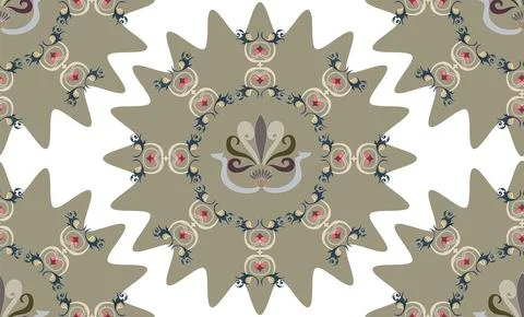 Red, brown, blue elements in the form of stylized leaves and flowers. Seaml.. Stock Illustration