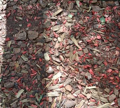 Red-brown rectangular large sawdust in the sun's rays - square photo Stock Photos