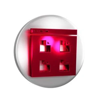 Red Browser files icon isolated on transparent background. Silver circle bu.. Stock Illustration