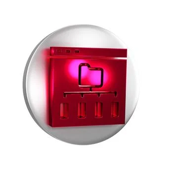 Red Browser files icon isolated on transparent background. Silver circle bu.. イラスト素材