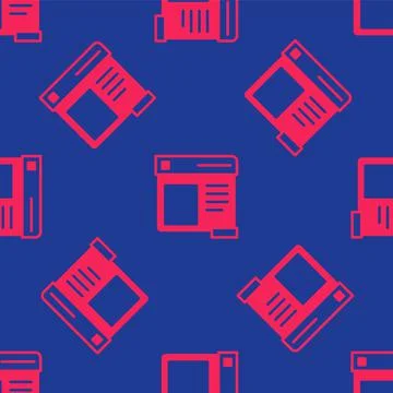 Red Browser window icon isolated seamless pattern on blue background. Vector Stock Illustration
