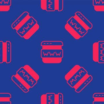 Red Browser window icon isolated seamless pattern on blue background. Vector Stockillustratie