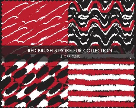 Red Brush Stroke Fur Seamless Pattern Collection イラスト素材