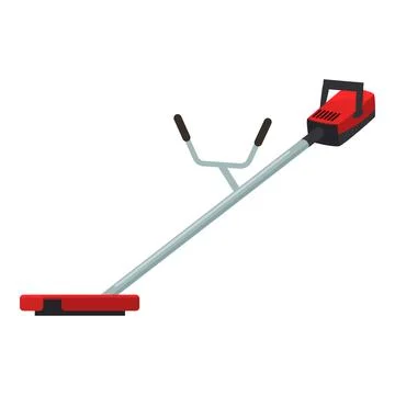 Red brushcutter with a black handle lying on the ground Illustration