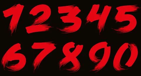 Red brushstroke numbers on black background. Stock Illustration