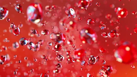 Red bubbles flying in super slow motion 4K Video stock 150417253