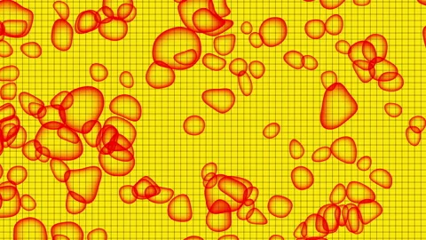 Red bubbles on yellow grid background,best animation in 4k. Stock Footage 202133262