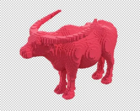 Red buffalo from plastic blocks on a transparent background. Stock Illustration