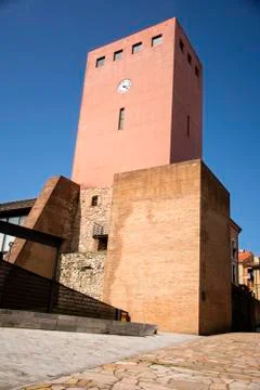 Red building and clock Stock Photos