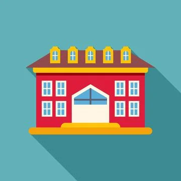 Red building exterior with long shadow vector icon Ilustración de archivo