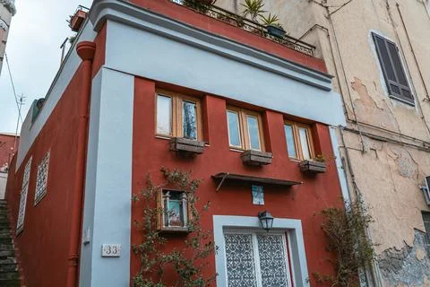 Red Building with Greenery in Naples Stock Photos