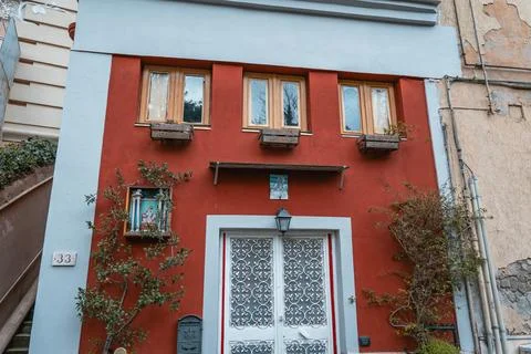 Red Building with Greenery in Naples Stock Photos
