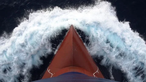 Red bulb of the cargo ship underway in the blue sea. Stock Footage 101308292