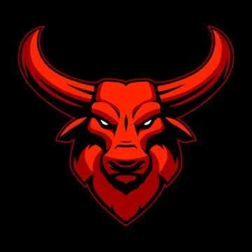 Red bull head on black background Stock Illustration