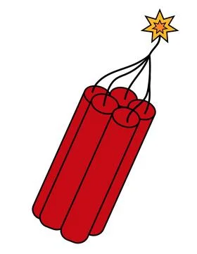 Red bunch of dynamite icon with burning fuse isolated on white background. Stock Illustration