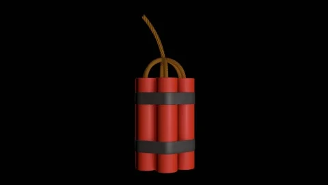 A red bundle of dynamite rotates on its axis against a black background Video stock 156168570