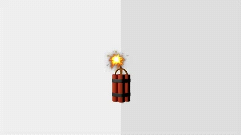 A red bundle of dynamite sticks with a lit fuse burns and explodes Stock-Footage 156168722