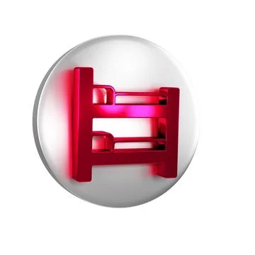 Red Bunk bed icon isolated on transparent background. Silver circle button. Stock Illustration