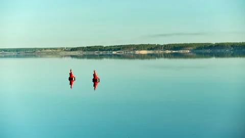 Red buoys on the river. Time laps Stock-Footage 110859488