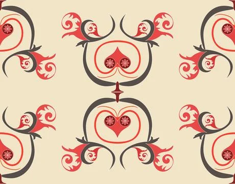 Red, burgundy, brown elements in the form of stylized leaves and flowers.Se.. Stock Illustration