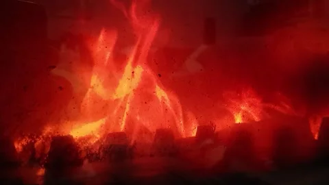 Red burning fire Video stock 290944877