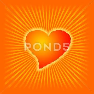 Red burning heart with fire rays Stock Illustration
