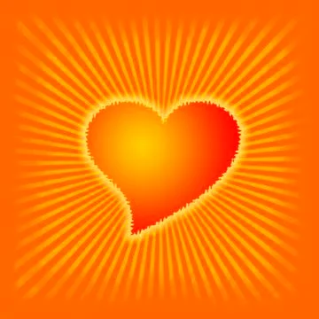 Red burning heart with fire rays Illustrazione stock