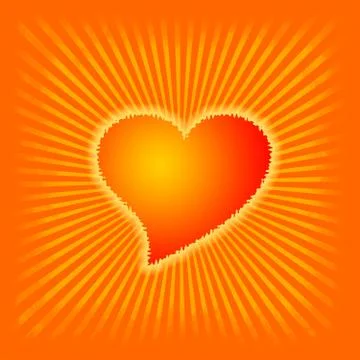 Red burning heart with fire rays Illustrazione stock