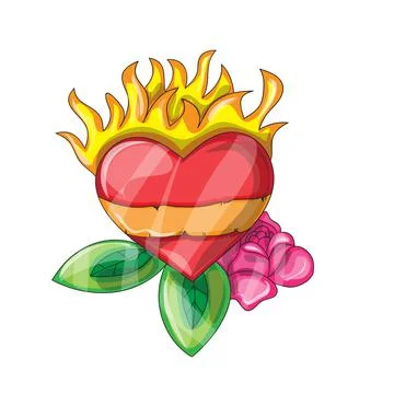 Red burning heart. Vector illustration. Fire of love. Flame of heart Stock Illustration