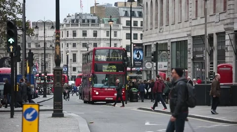 Red Bus in Central London Stock Footage 69014649