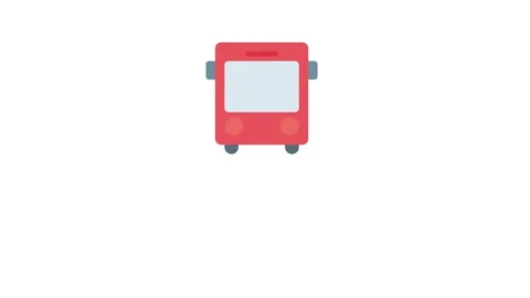 Red bus icon centered on a black background, symbolizing public transportatio Stock Footage 332905245