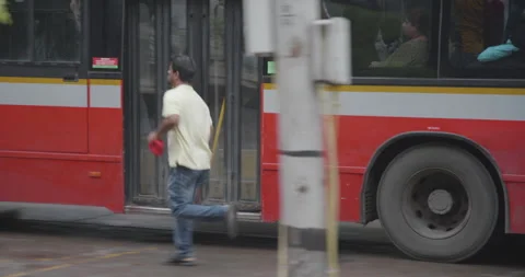 Red Bus in Mumbai Stock Footage 254346665