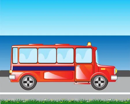 Red bus on road Stock Illustration