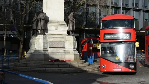 Red bus in the station Stock Footage 99505630