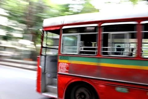 Red Bus taking Turn Stock Illustration