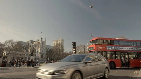 Red Bus turning corner Video stock 128189485