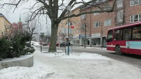 Red bus in winter. Stock Footage 20435051