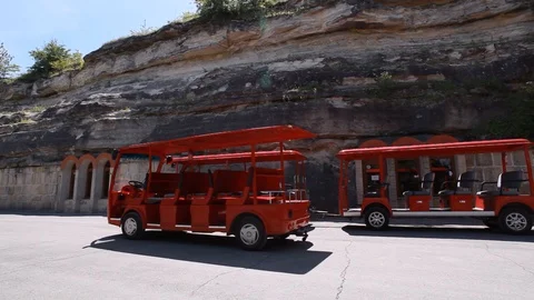 Red buses on the street Stock Footage 114494417