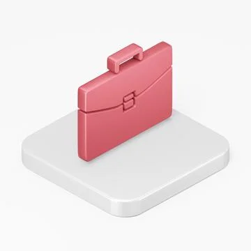 Red business briefcase icon. 3d rendering square button key isometric view, i Stock Illustration