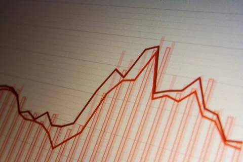 Red business chart on computer screen. Finance data. Economy concept after co Foto stock