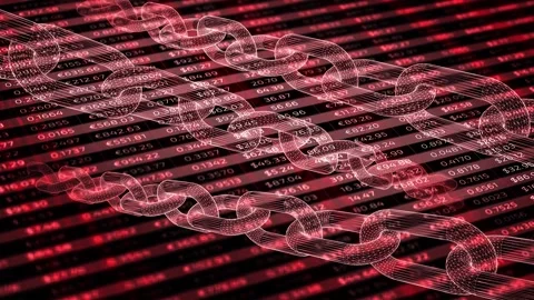 Red business data chart with blockchain chains rotation Stock Footage 345065343