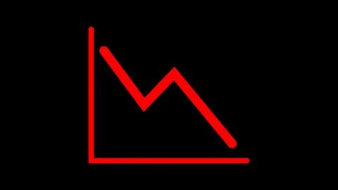 Red business graph down icon on black screen. Stock Illustration