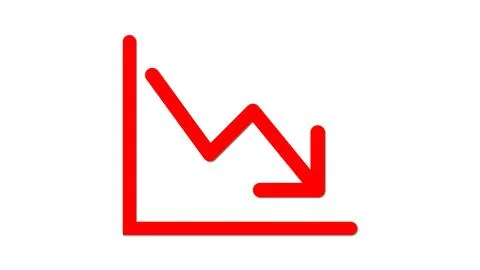 Red business graph down icon on white screen. Stock Illustration