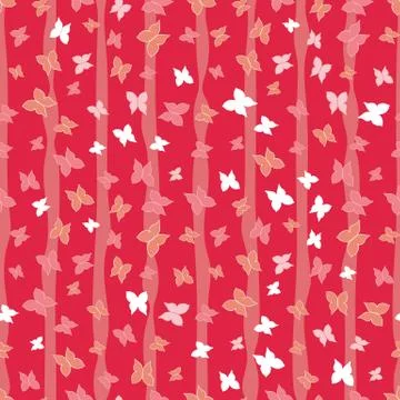 Red butterflies forest seamless vector pattern Stock Illustration
