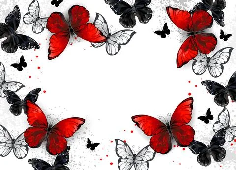 Red butterflies on white background Stock Illustration